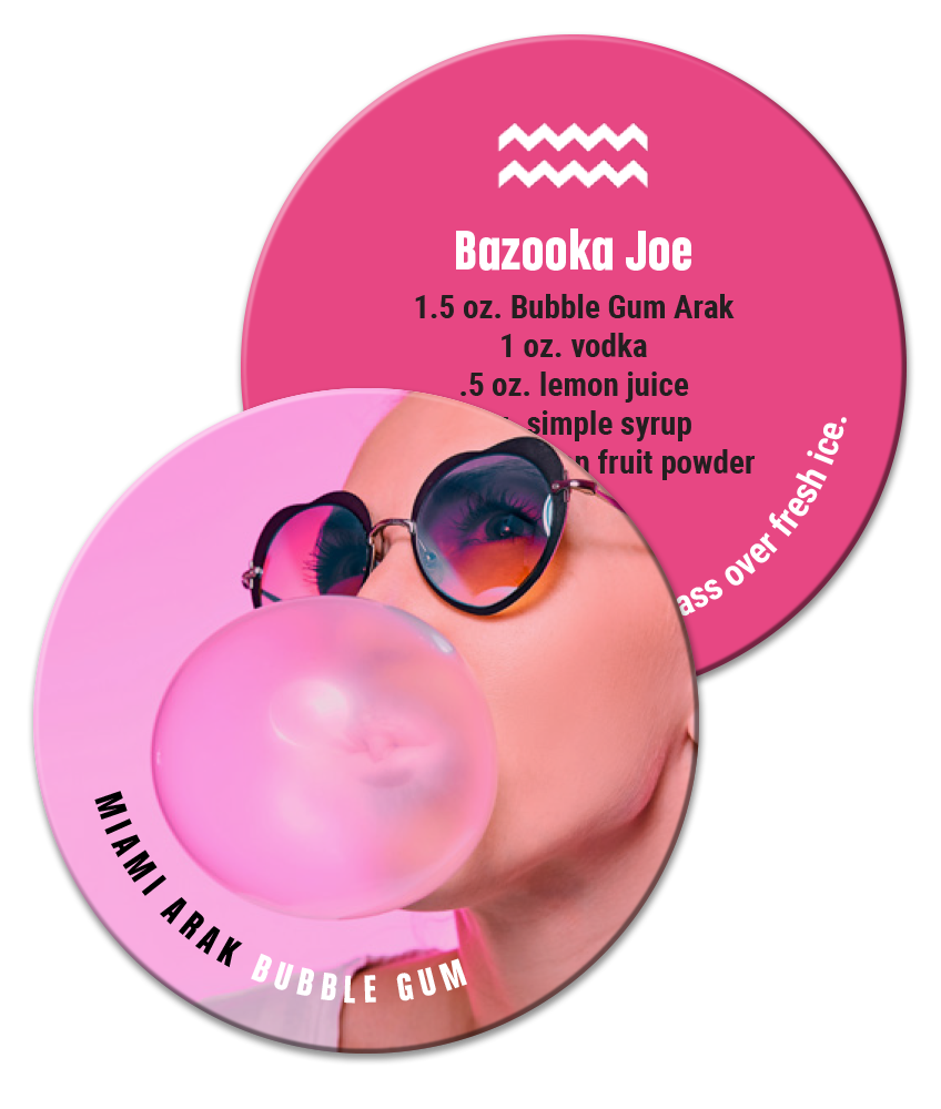 Miami Arak bubble gum recipe drink coaster